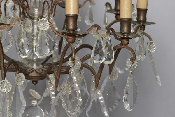 Early 20th Century Ten Arm French Bronze & Cut Crystal Chandelier