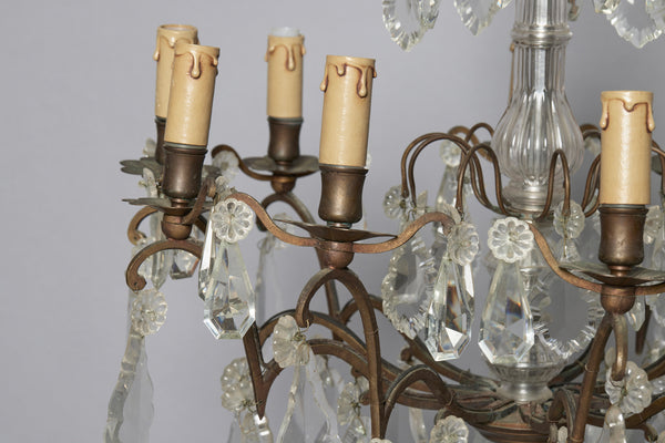 Early 20th Century Ten Arm French Bronze & Cut Crystal Chandelier