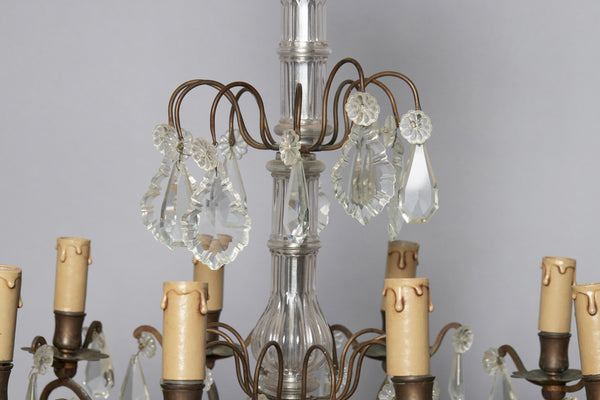 Early 20th Century Ten Arm French Bronze & Cut Crystal Chandelier