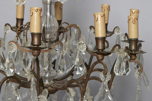 Early 20th Century Ten Arm French Bronze & Cut Crystal Chandelier