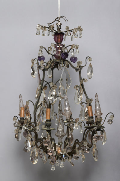 French Six Arm Bronze Chandelier with Amethyst Colored Fruit