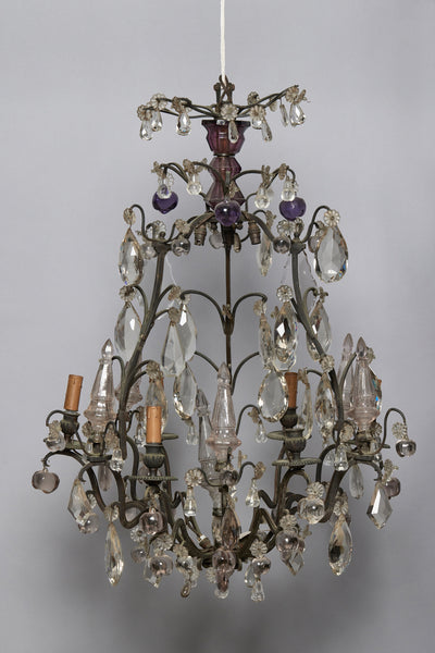 French Six Arm Bronze Chandelier with Amethyst Colored Fruit