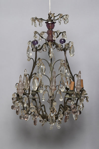 French Six Arm Bronze Chandelier with Amethyst Colored Fruit