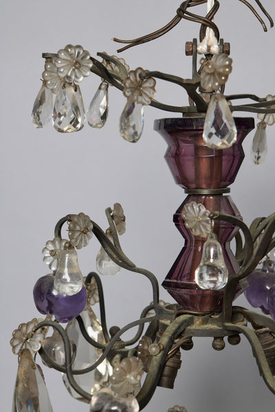 French Six Arm Bronze Chandelier with Amethyst Colored Fruit