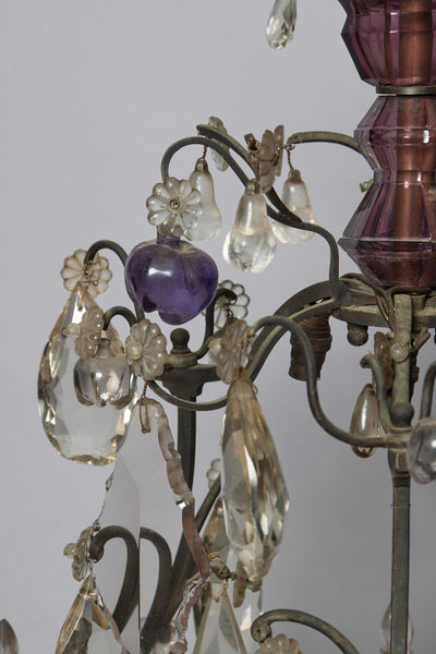 French Six Arm Bronze Chandelier with Amethyst Colored Fruit