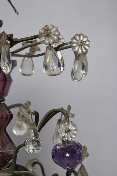 French Six Arm Bronze Chandelier with Amethyst Colored Fruit