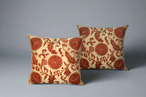 Pair of Matching Susani Silk and Cotton Pillows