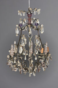 French Six Arm Bronze Chandelier with Amethyst Colored Fruit