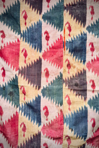 Large 19th Century Silk Uzbek Stepped Triangle Ikat