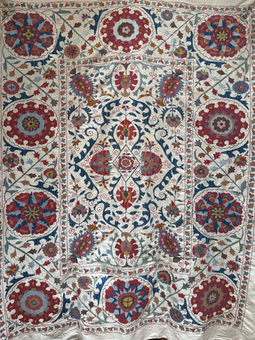 Uzbek Silk on Cotton Suzani in Classic Pattern