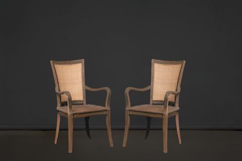 Pair of Teak & Rattan Dining Armchairs