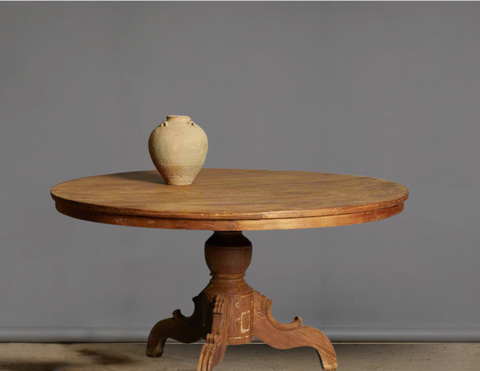 19th Century Dutch Colonial Round Teak Table with a One Board Top