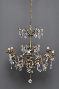 Six Arm Spanish Crystal  & Repoussé Brass Chandelier