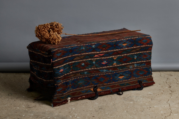 19th Century Flat Woven Cradle Textile Covered Coffee Table / Bench