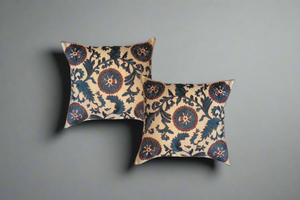 Pair of Embroidered Suzani Pillows in Silk and Cotton