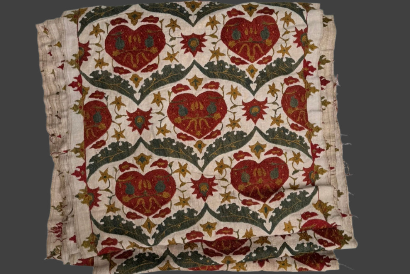 Embroidered Suzani Panel in Heart Motif
