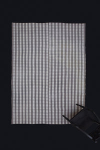 Cotton Wool Flat Woven Checkered Carpet in Pale Gray & Cream  ..................... (7' x 10' 2'')