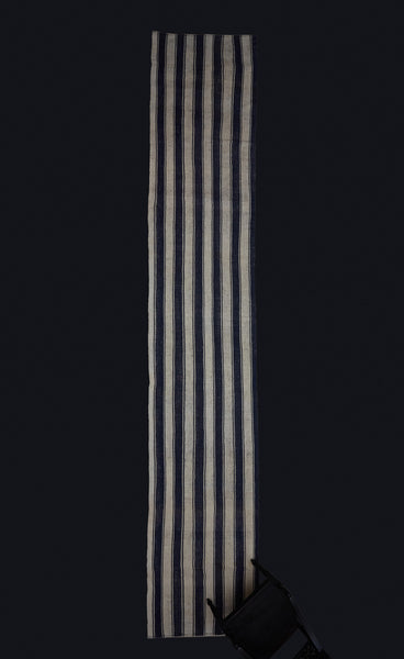 Blue & Cream Colored Striped Runner from Iran ................ (3' 3'' x 18' 8'')