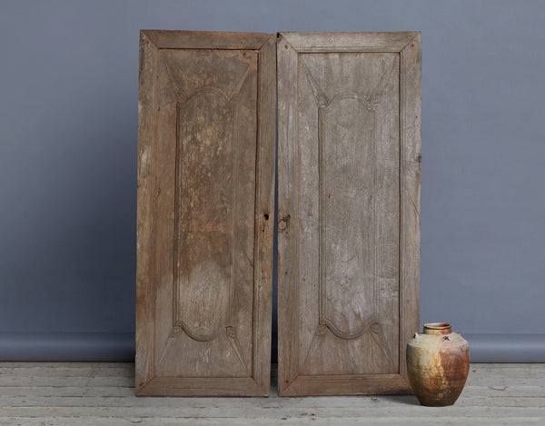 Pair of 18th Century Dutch Colonial Teak Cabinet Doors with Iron Ring Handle