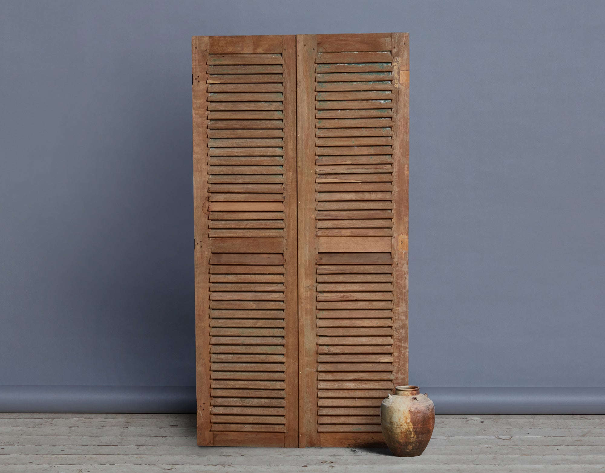 A Pair of 19th Century Carved Teak Louvered Doors From Java