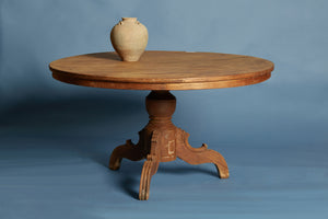 19th Century Dutch Colonial Round Teak Table with a One Board Top