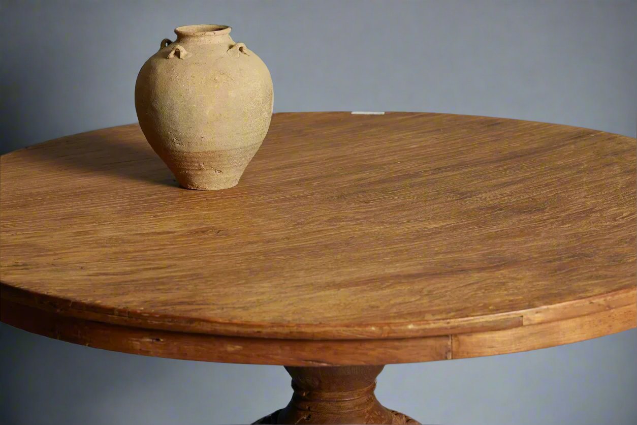 19th Century Dutch Colonial Round Teak Table with a One Board Top