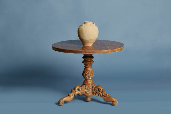 Single Board Top Round Dutch Colonial Teak Side Table from Java