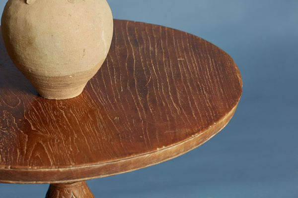 Single Board Top Round Dutch Colonial Teak Side Table from Java