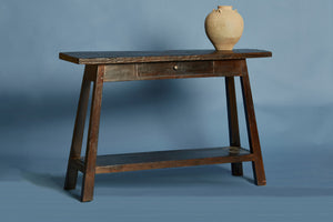 Teak Console Table with Eroded Wood Top