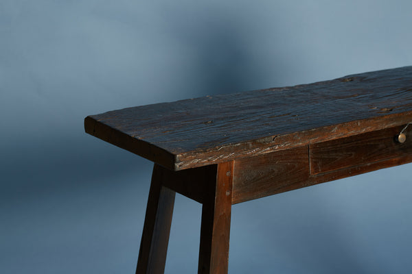 Teak Console Table with Eroded Wood Top