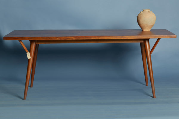 Teak Modern Taper Leg Dining Table with a Thick Board Top