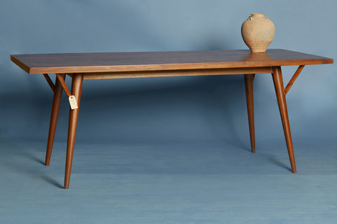 Teak Modern Taper Leg Dining Table with a Thick Board Top