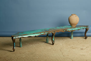 Dutch Colonial Blue Green Painted Low Bench from Jakarta