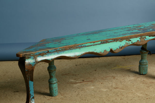 Dutch Colonial Blue Green Painted Low Bench from Jakarta