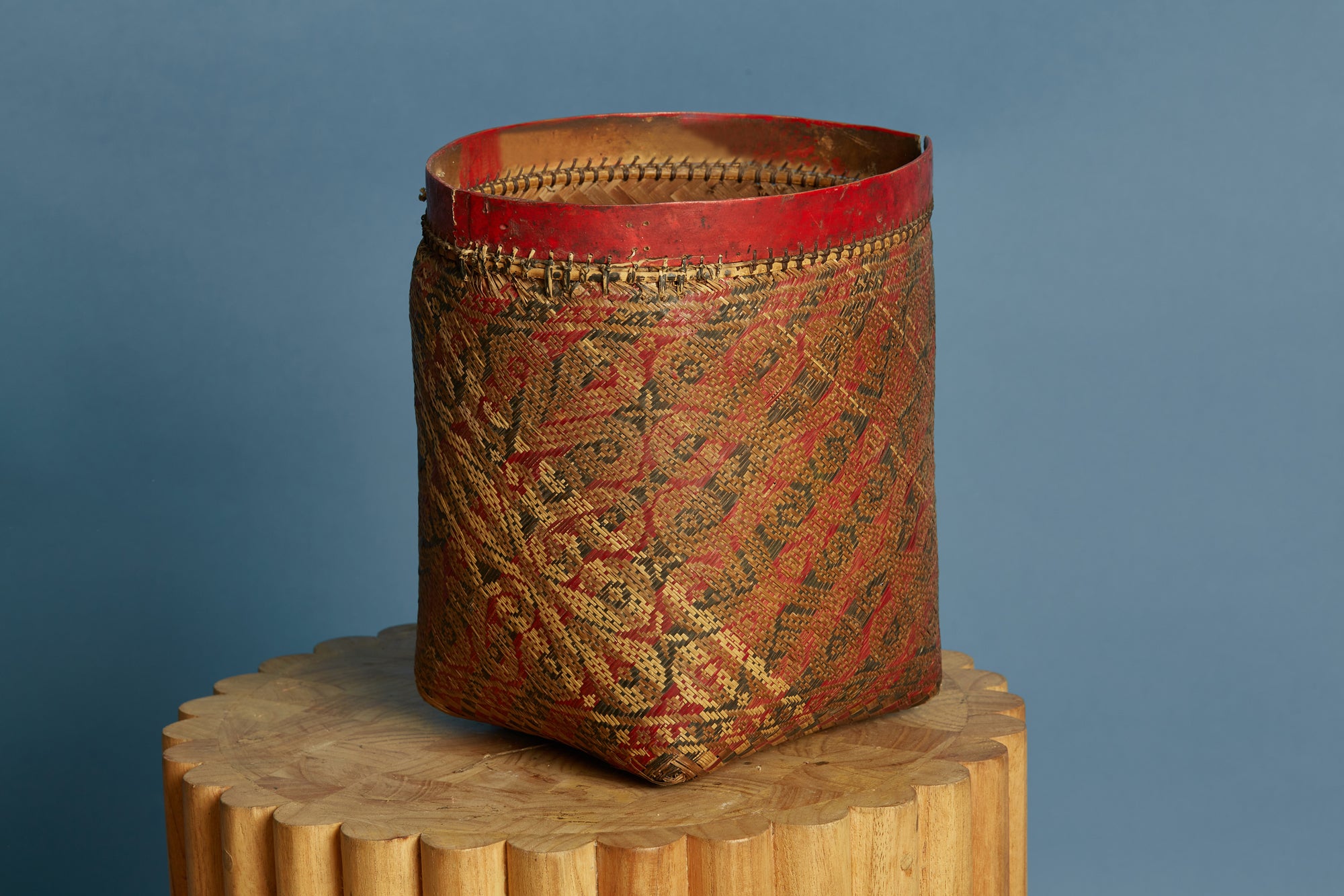 East Borneo Woven Basket with Red & Black Decoration