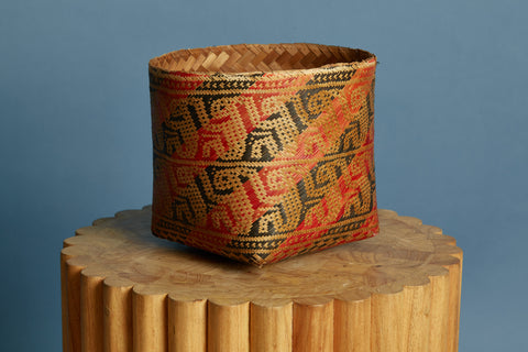 Woven Borneo Basket with Red & Black Decoration
