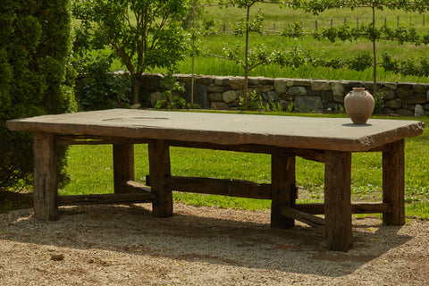 19th Century Bluestone Slab and Ulin Wood Base Large Table