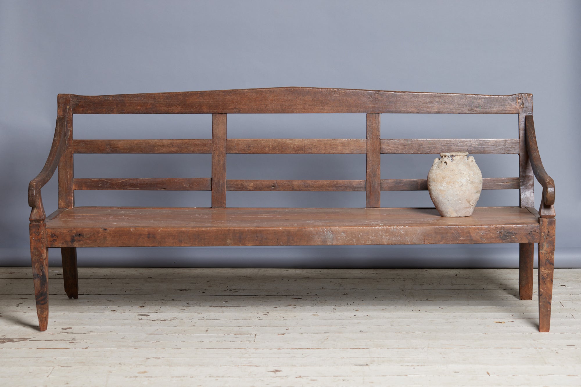 Low 19th Century Dutch Colonial Teak Bench with Simple Back