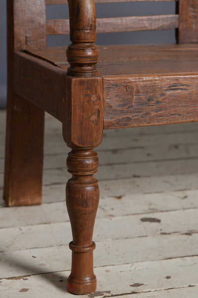 Shallow Seat 19th Century Dutch Colonial Teak Bench with Carved Back