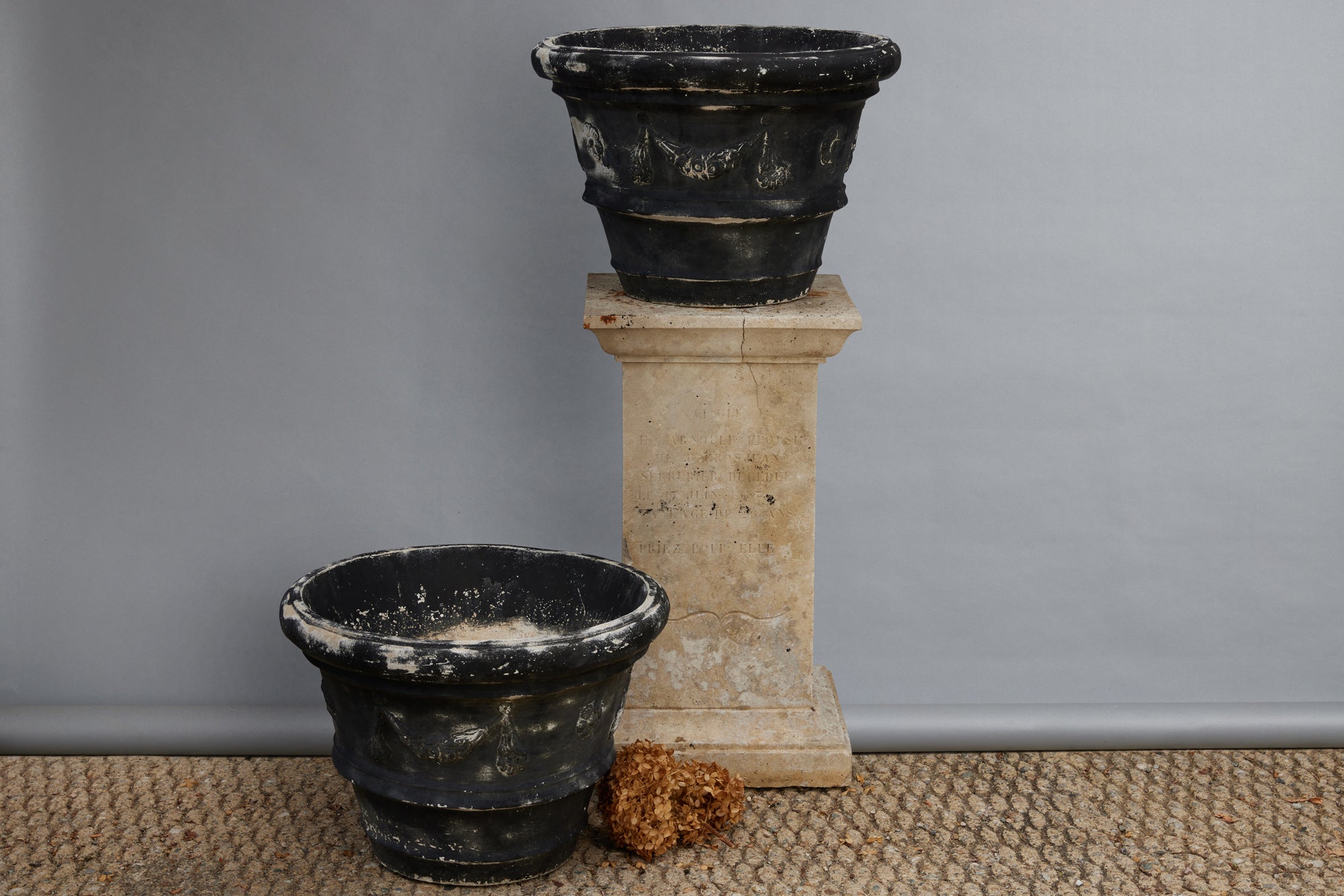 Pair of 1940's Cast Stone Pots