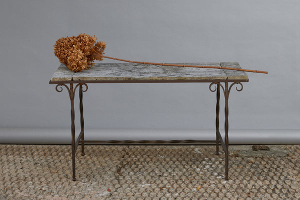 Early 20th Century Wrought Iron Coffee Table with Limestone Top