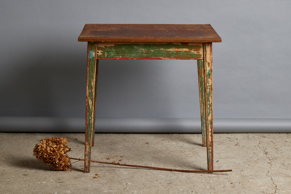 French Bistro Table with an Old Green & Cream Painted Base