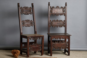 Pair of 17th Century Italian Walnut Hall Chairs