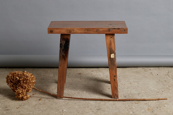 Small Sturdy Teak Stool with Splayed Leg and Rectangular Top
