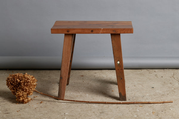 Small Sturdy Teak Stool with Splayed Leg and Rectangular Top