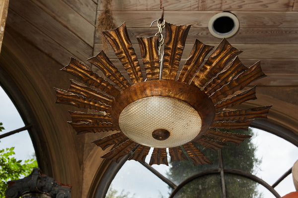 Mid-Century Gilt Iron Spanish Pendant Light