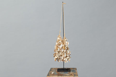 Shell Covered Shamans Bag from Papua New Guinea Mounted with a Metal Stand