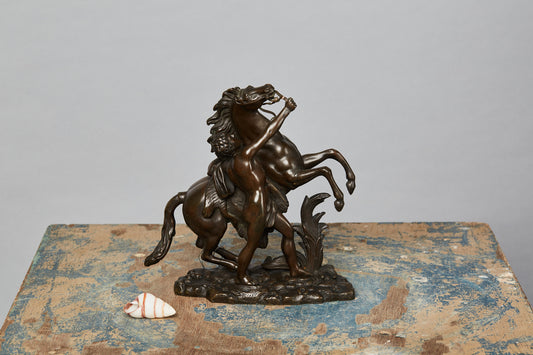 19th Century German Bronze of a Classical Youth with a Horse