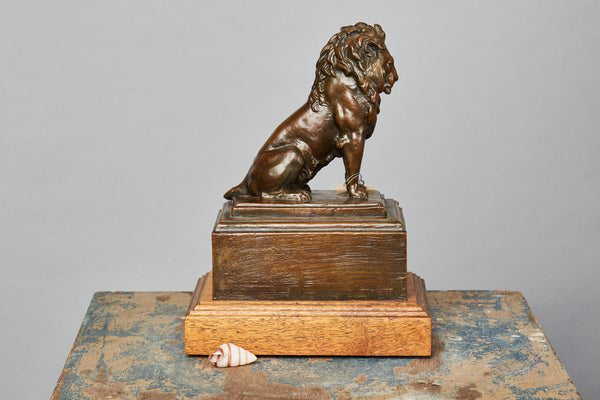 Bronze Lion Mounted on an Oak Based Signed A.P. Braelor