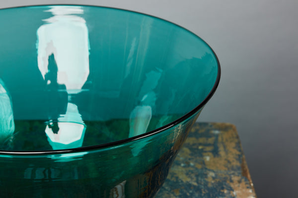 Large Blown Green Glass Blenko Bowl